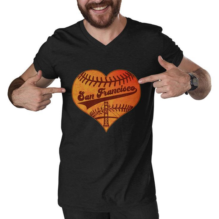 Retro Vintage San Francisco Baseball Heart Men V-Neck Tshirt