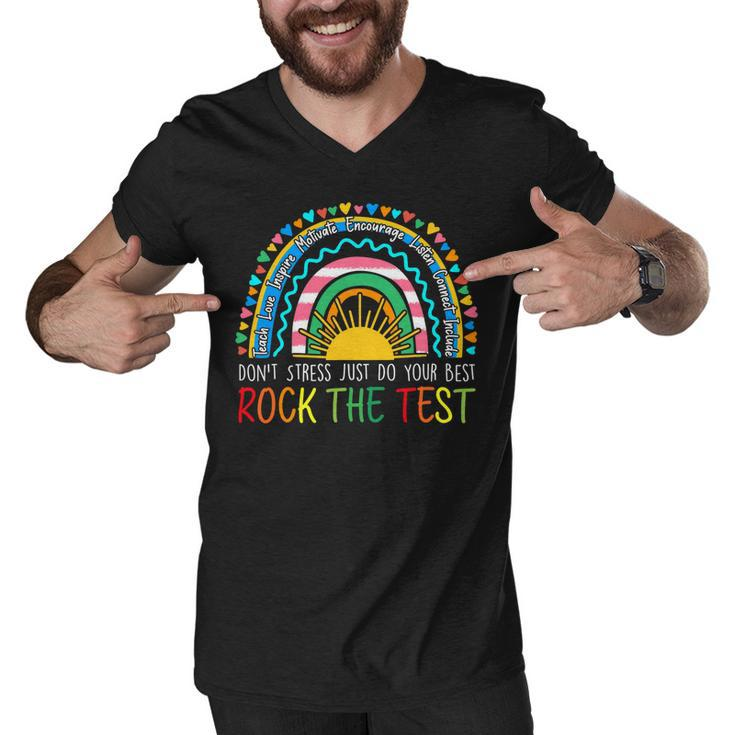 Rock The Test Teacher Test Day Testing Day Rainbow Teacher Men V-Neck Tshirt
