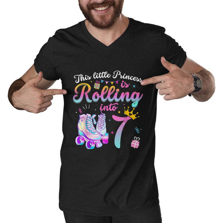 Roller Skate 7Th Birthday Shirt 7 Year Old Girl Party Outfit Men V-Neck Tshirt