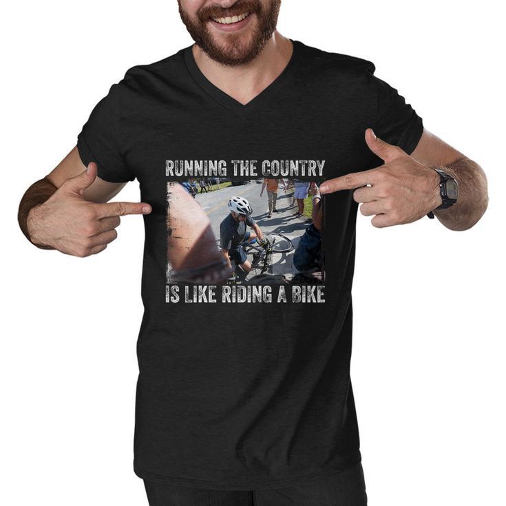 Running The Country Is Like Riding A Bike Joe Biden Funny Design Anti Biden Men V-Neck Tshirt