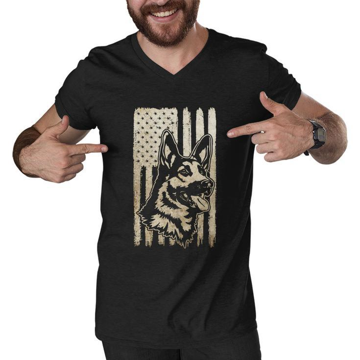 Rustic American Flag Meaningful Gift Patriotic German Shepherd Dog Lover Gift Men V-Neck Tshirt