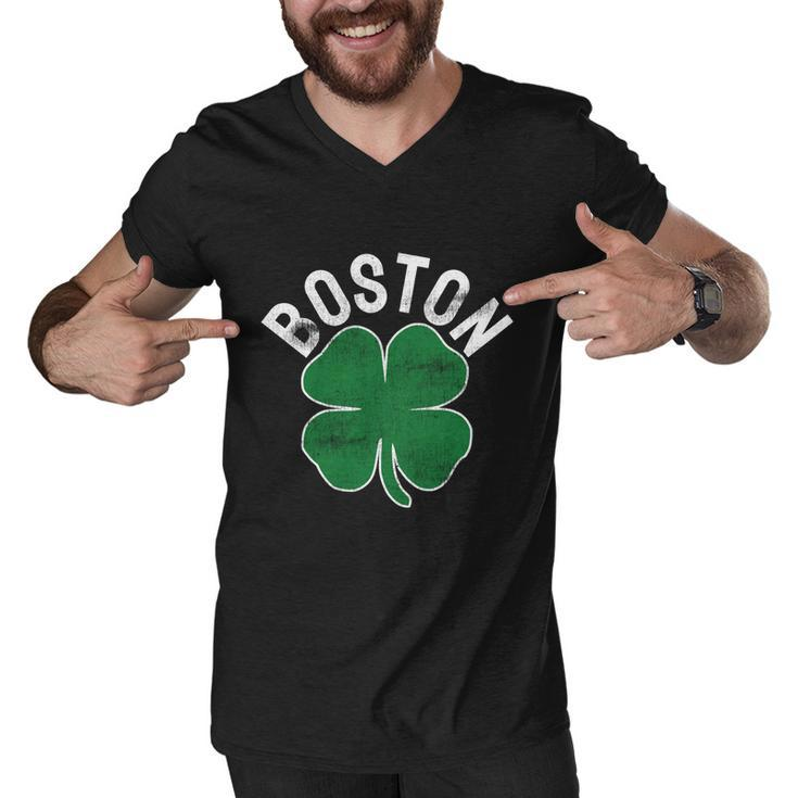 Shamrock Massachusetts Boston St Patricks Day Irish Green Graphic Design Printed Casual Daily Basic Men V-Neck Tshirt