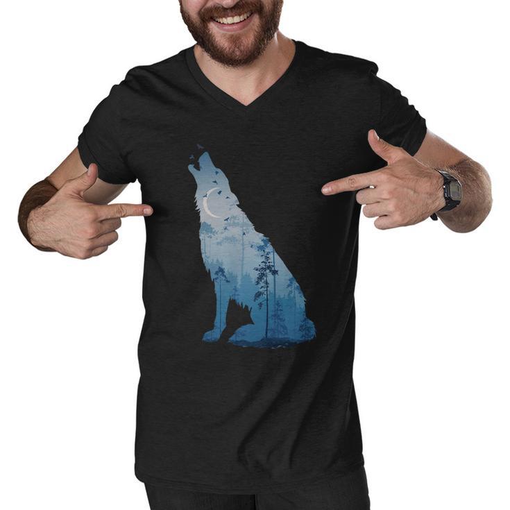 Silhouette Of The Howling Wolf Men V-Neck Tshirt