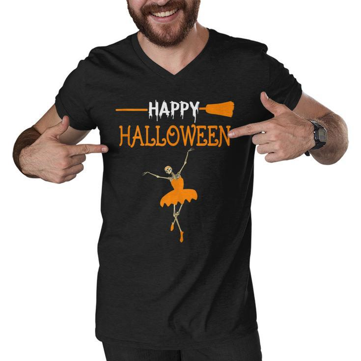 Skeleton Dancing Ballet To Happy Halloween Cute  Men V-Neck Tshirt