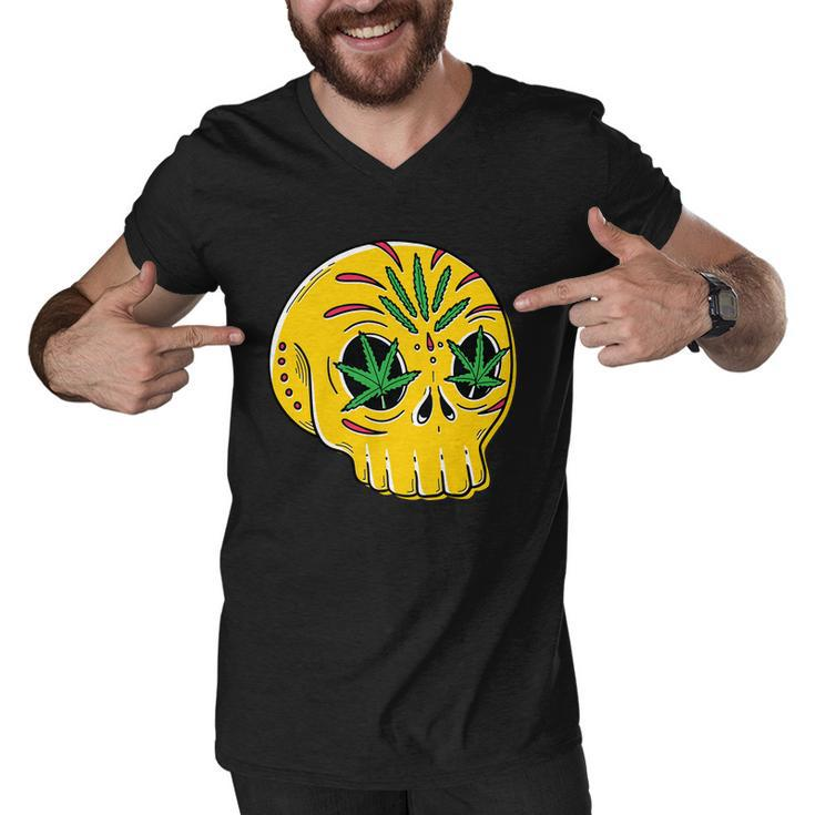 Skull Weed Men V-Neck Tshirt
