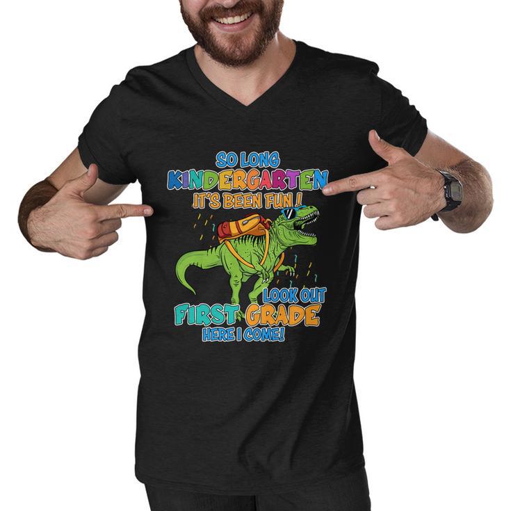 So Long Kindergarten Its Been Fun T_Rex Back To School Men V-Neck Tshirt