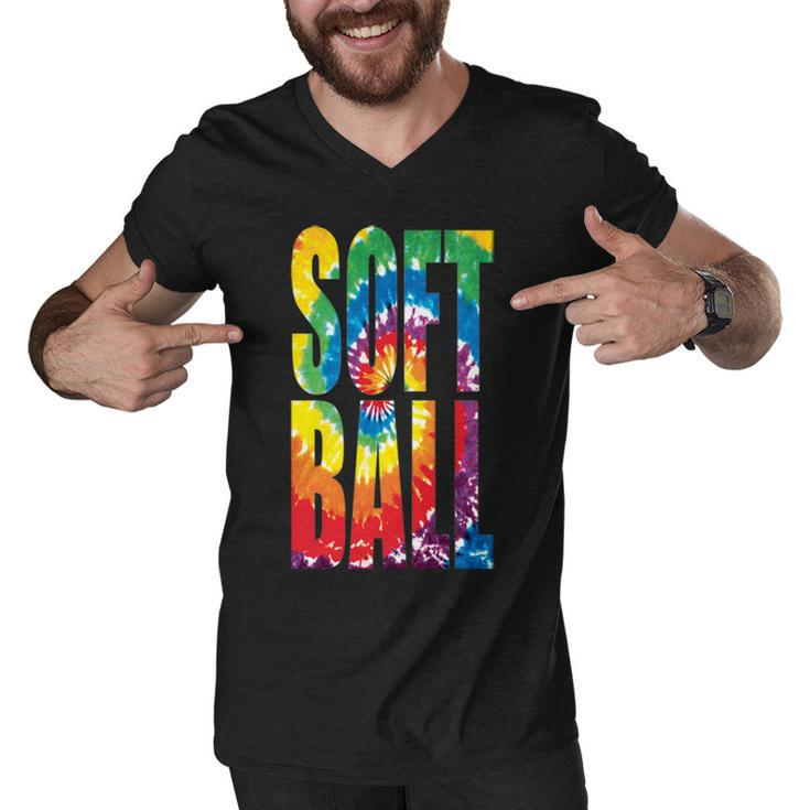 Softball Retro Tie Dye Men V-Neck Tshirt