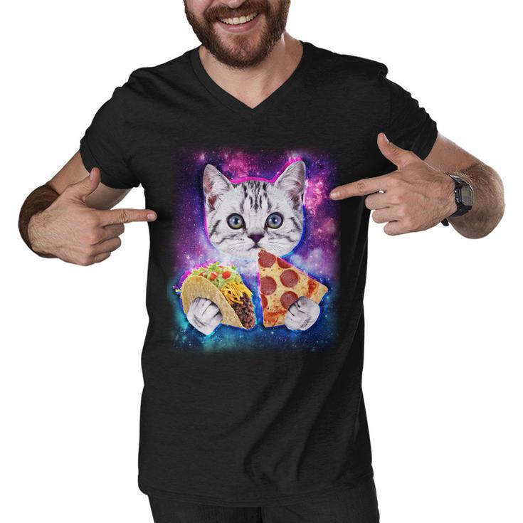 Space Cat Pizza And Tacos Tshirt Men V-Neck Tshirt