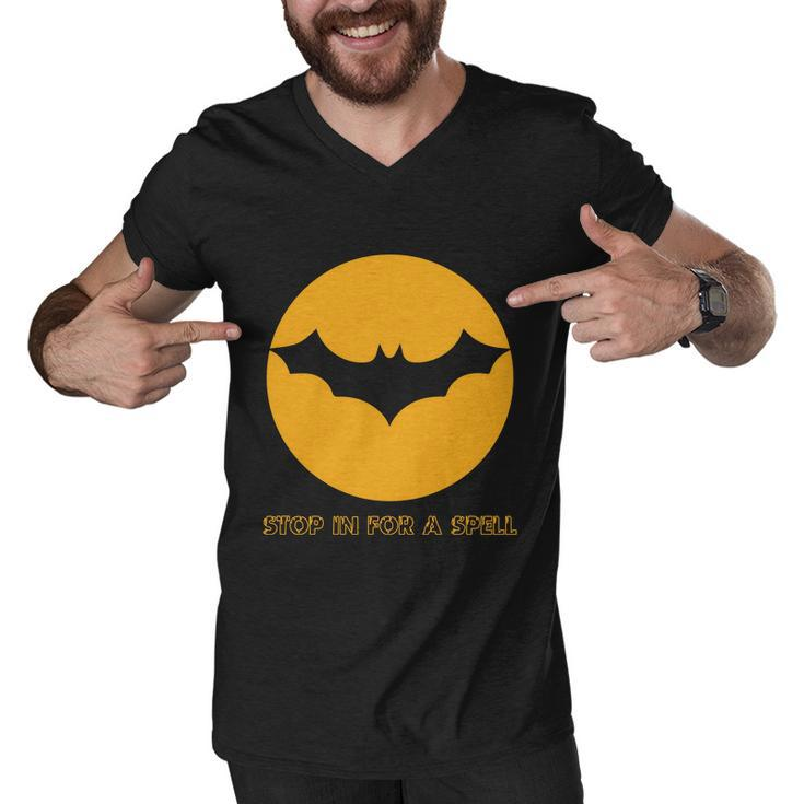 Stop In For A Spell Bat Halloween Quote Men V-Neck Tshirt