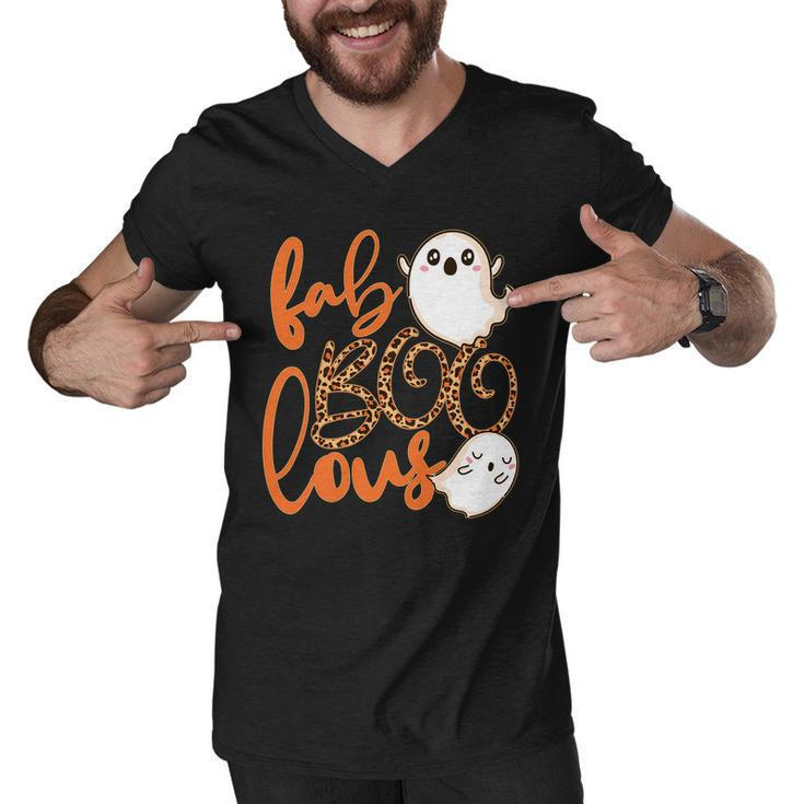 Stylish Leopard Halloween Fab-Boo-Lous Ghost Tshirt Men V-Neck Tshirt