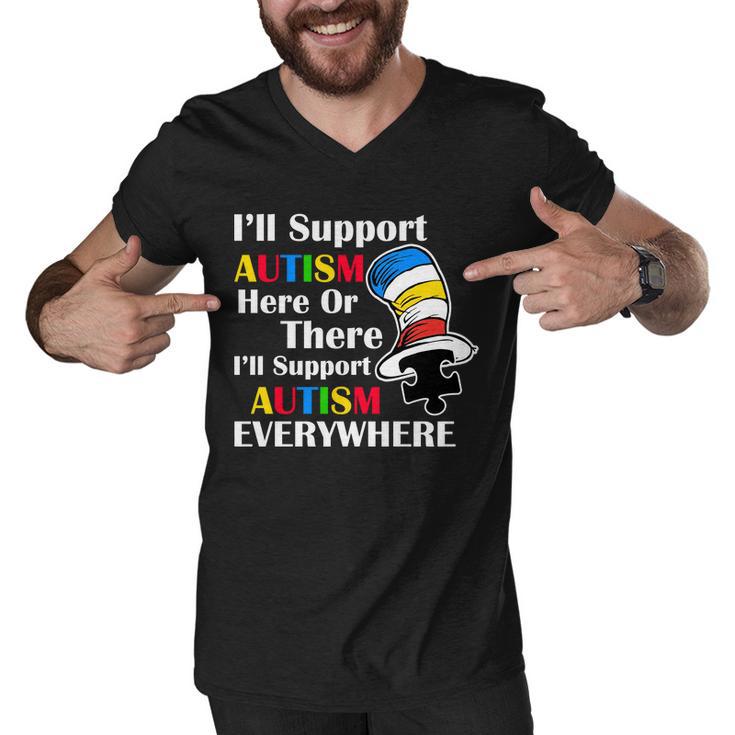 Support Autism Here Or There And Everywhere Men V-Neck Tshirt