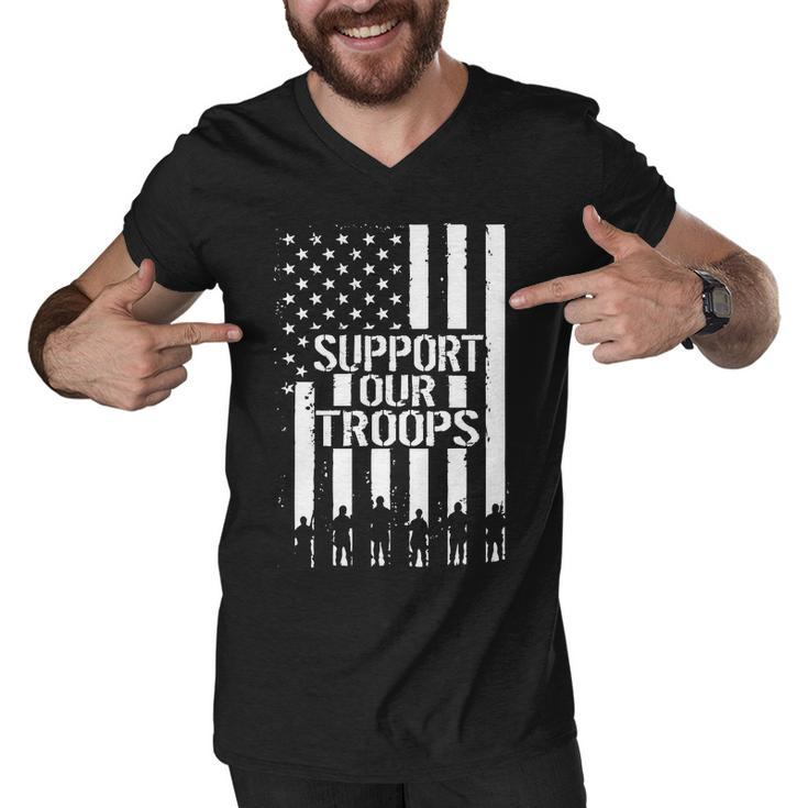 Support Our Troops Distressed American Flag Men V-Neck Tshirt