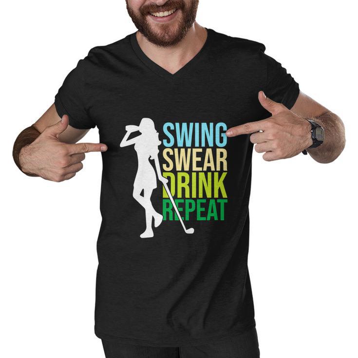 Swing Swear Drink Repeat Love Golf Funny Men V-Neck Tshirt