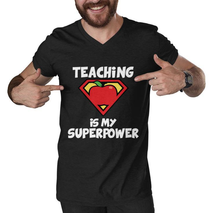 Teaching Is My Superpower Apple Crest Men V-Neck Tshirt
