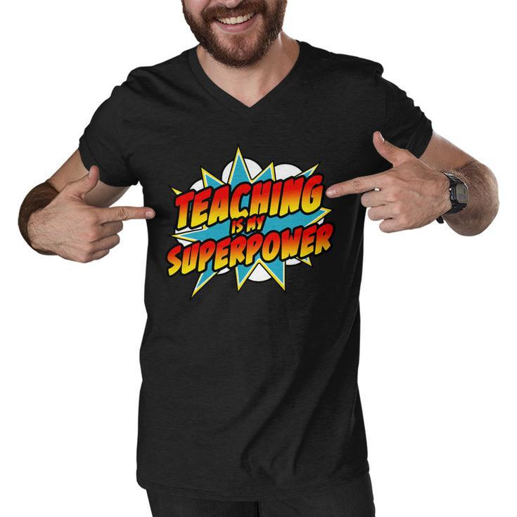Teaching Is My Superpower  Retro Comic Teacher Men V-Neck Tshirt
