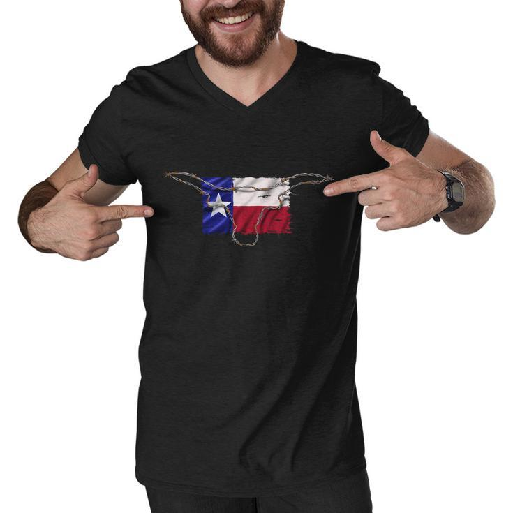 Texas Flag Barbwire Tough Men V-Neck Tshirt