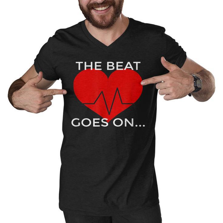 The Beat Goes On Heart Attack Survivor T  Men V-Neck Tshirt
