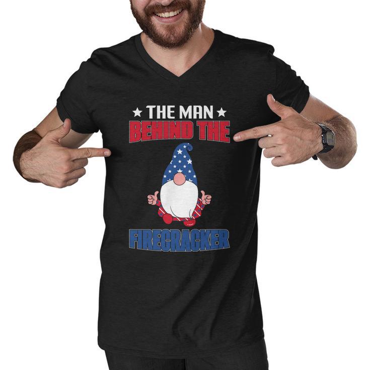 The Man Behind Firecracker Gnome Graphic 4Th July Plus Size Men V-Neck Tshirt