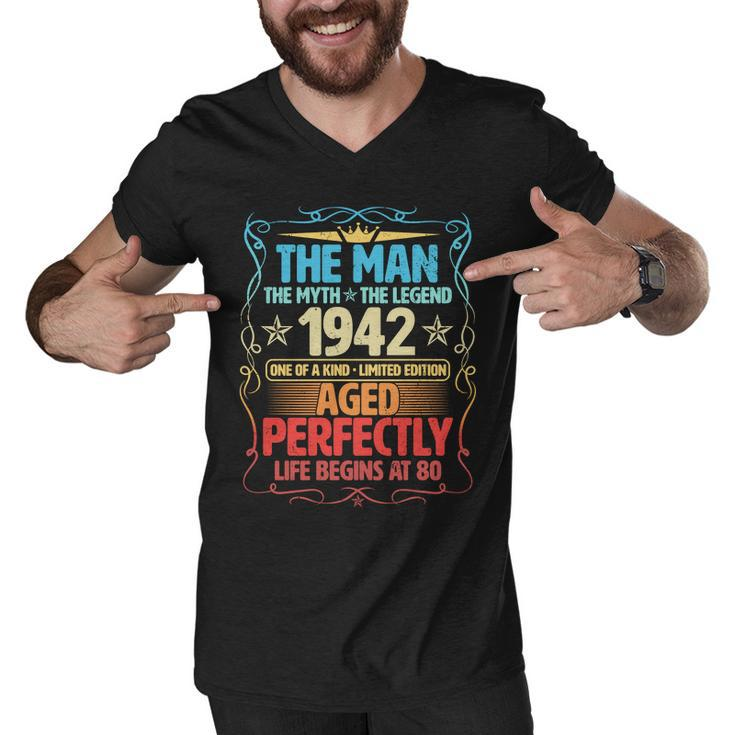 The Man Myth Legend 1942 Aged Perfectly 80Th Birthday Tshirt Men V-Neck Tshirt