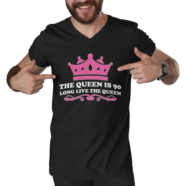 The Queen Is 90 Funny 90Th Birthday Men V-Neck Tshirt