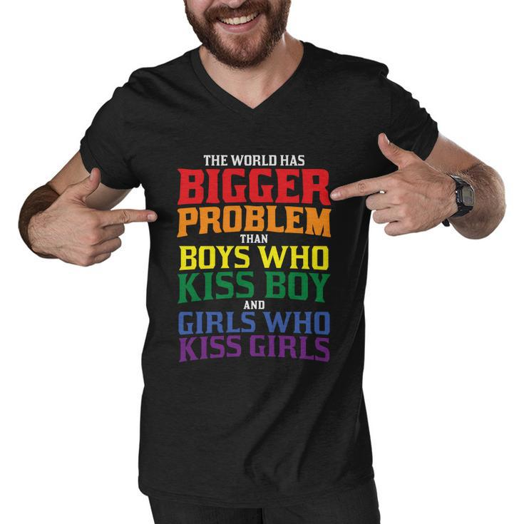 The World Has Bigger Problem Than Boys Who Kiss Boy Lbgt Men V-Neck Tshirt