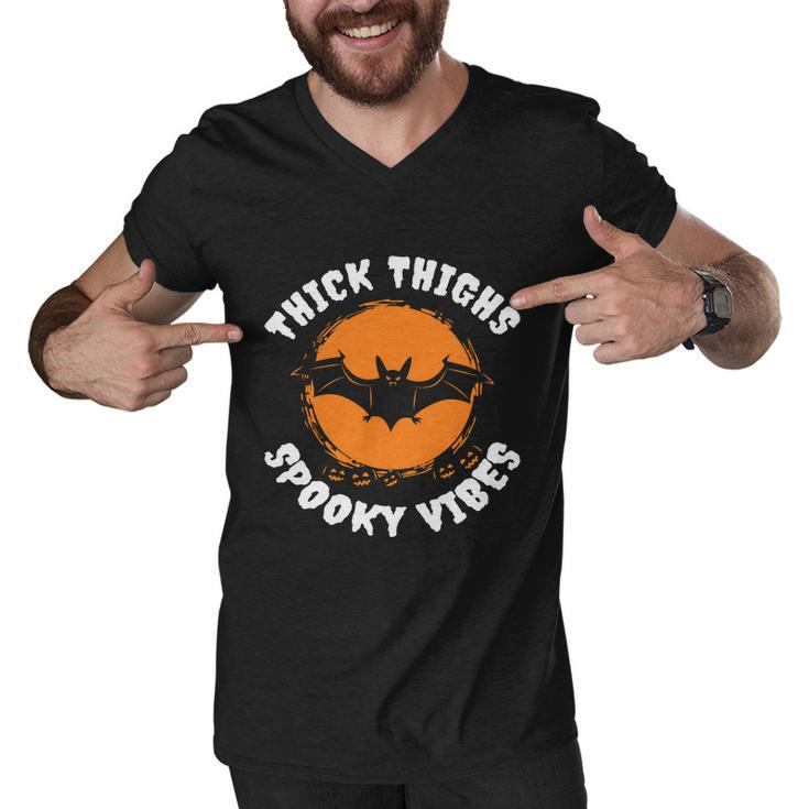 Thick Thighs Spooky Vibes Bat Halloween Quote Men V-Neck Tshirt