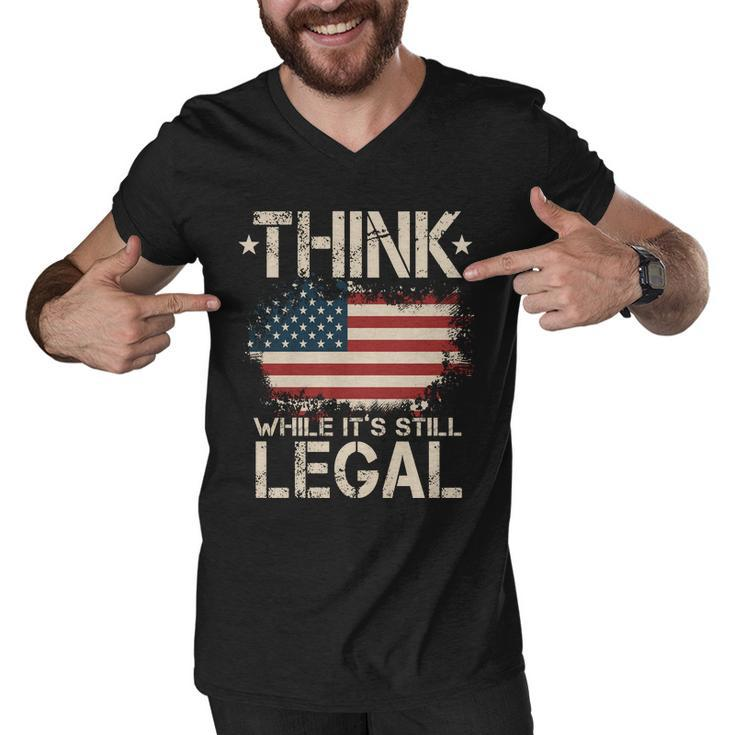 Think While Its Still Legal Vintage American Flag Men V-Neck Tshirt