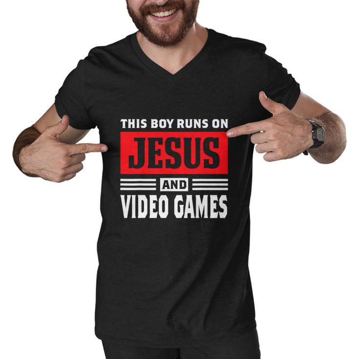 This Boy Runs On Jesus And Video Games Christian Men V-Neck Tshirt