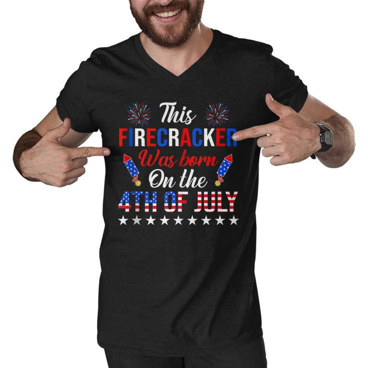 This Firecracker Was Born On The 4Th Of July  Birthday  Men V-Neck Tshirt