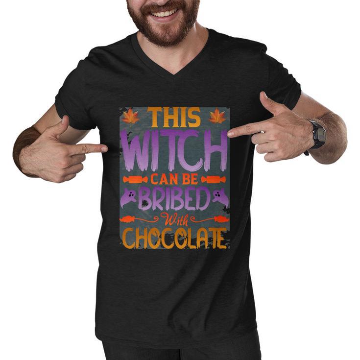 This Witch Can Be Bribed With Chocolate Halloween Quote Men V-Neck Tshirt