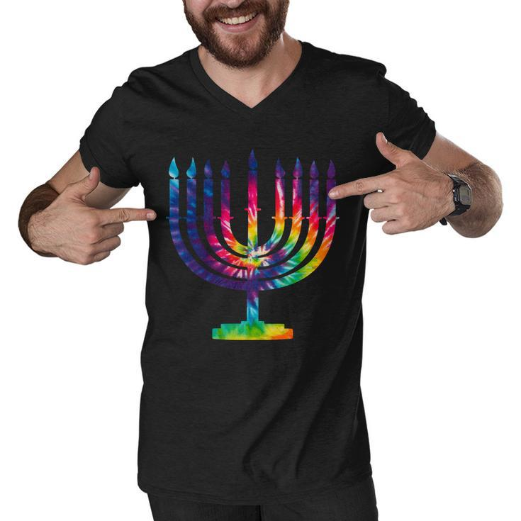 Tie Dye Menorah Hanukkah Chanukah Men V-Neck Tshirt