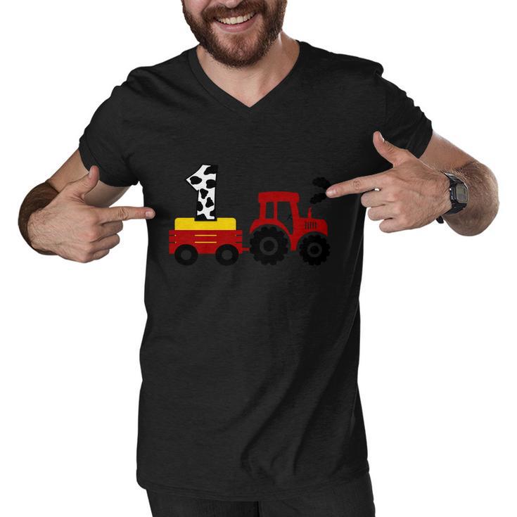 Tractor Pulling One Farmer First Birthday First Birthday Cow 1St Birthday Men V-Neck Tshirt