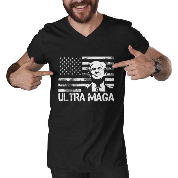 Trendy Ultra Maga Pro Trump American Flag 4Th Of July Retro Funny Gift Men V-Neck Tshirt