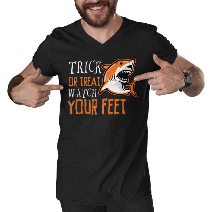 Trick Or Treat Shark Watch Your Feet Halloween  Men V-Neck Tshirt