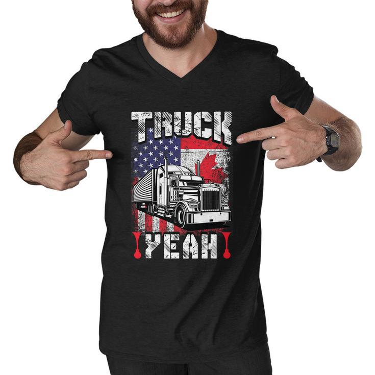 Truck Yeah Canada Flag American Flag Freedom Convoy  Men V-Neck Tshirt