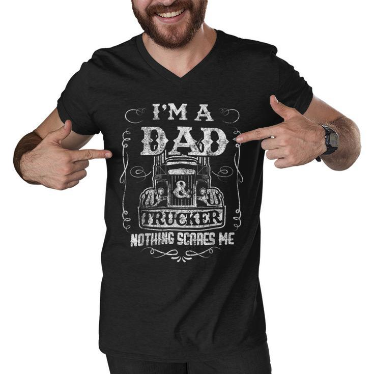 Trucker Truck Driver Fun Fathers Day Im A Dad And Trucker Vintage Men V-Neck Tshirt