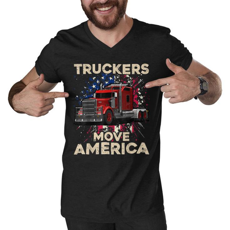 Trucker Truck Driver Trucker American Flag Truck Driver Men V-Neck Tshirt