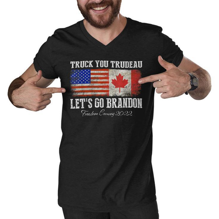 Trucker Truck You Trudeau Lets Go Brandon Freedom Convoy Truckers Men V-Neck Tshirt
