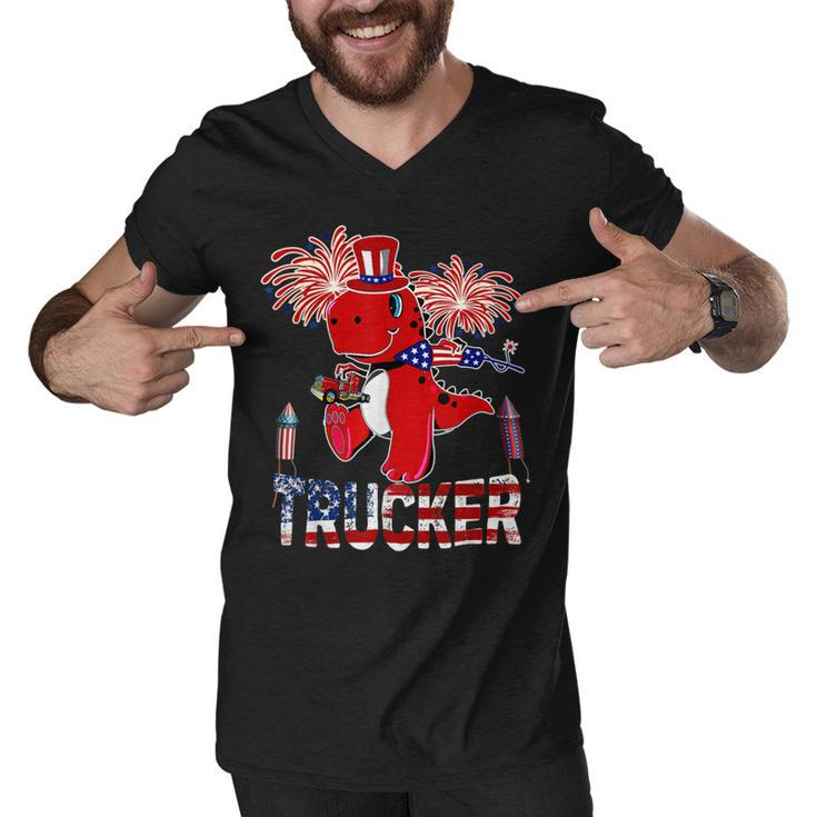 Trucker Trucker American Flag Funny Trex Fireworks 4Th Of July Men V-Neck Tshirt