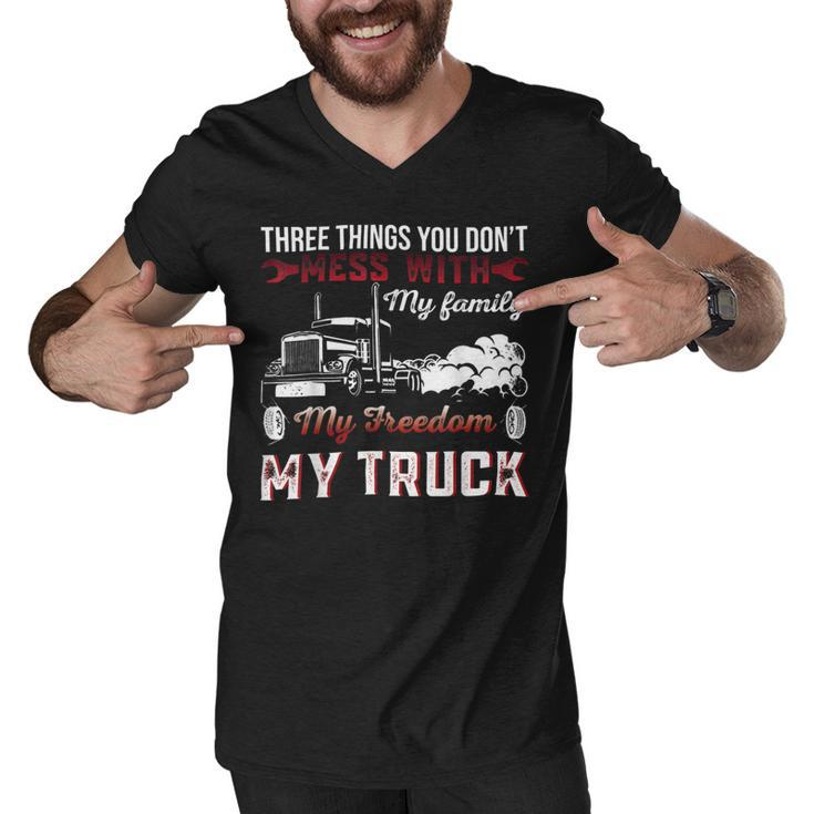 Trucker Trucker Dad Truck Driver Father Dont Mess With My Family Men V-Neck Tshirt