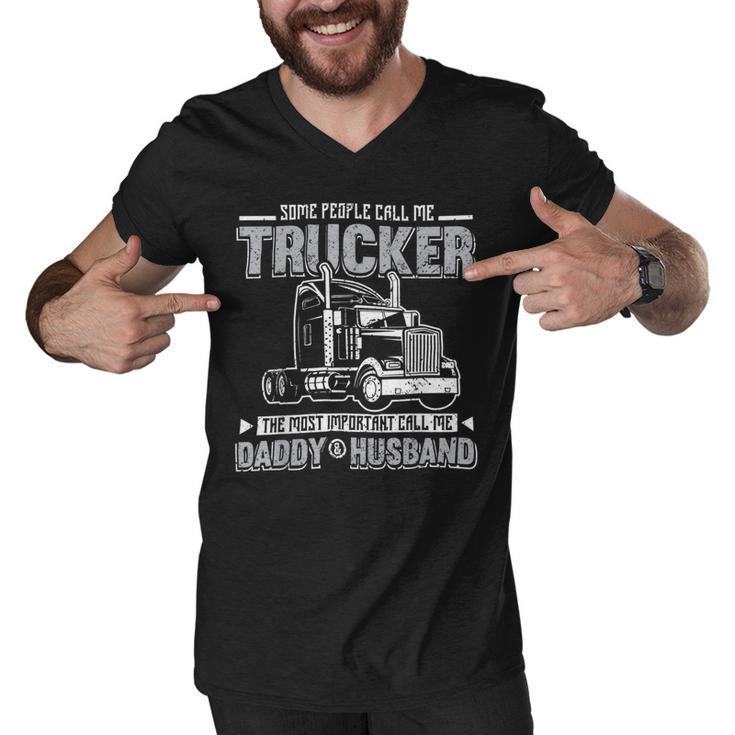 Trucker Trucker Daddy Or Trucker Husband Truck Driver Dad_ V2 Men V-Neck Tshirt