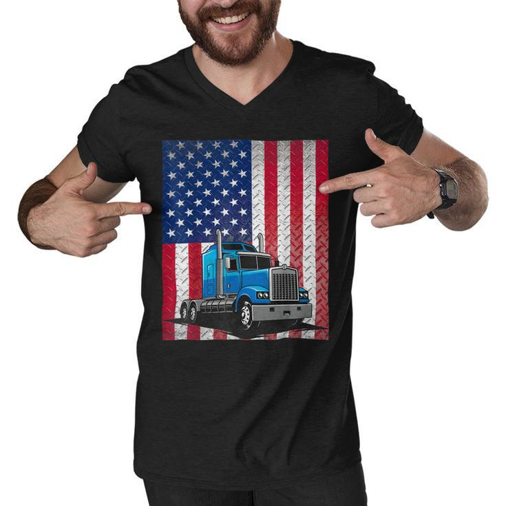 Trucker Trucker Truck Driver American Flag Men V-Neck Tshirt