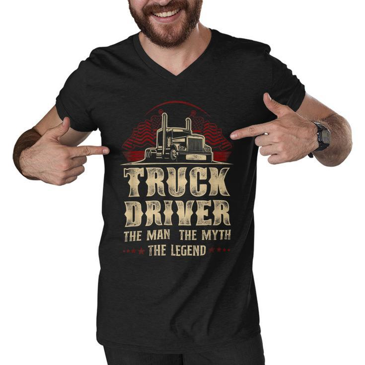 Trucker Trucker Truck Driver Vintage Truck Driver The Man The Myth Men V-Neck Tshirt