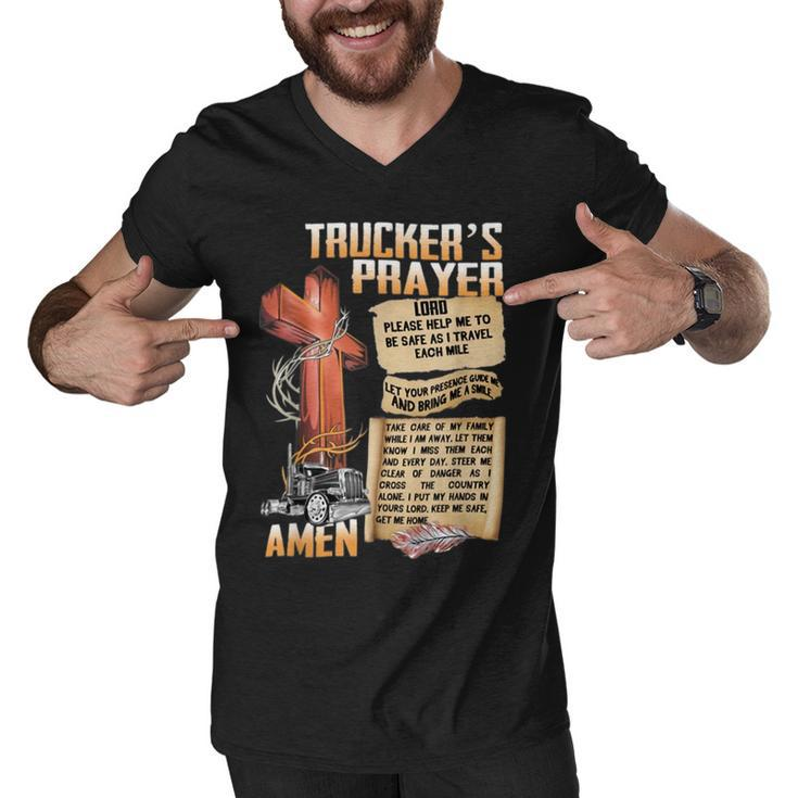 Trucker Truckers Prayer Amen Cross Truck Drive Lover Men V-Neck Tshirt