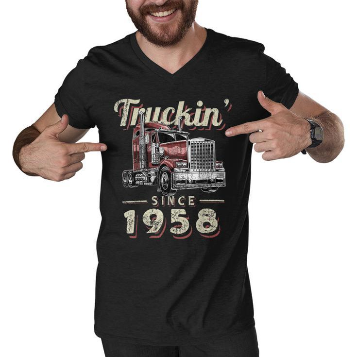 Trucker Truckin Since 1958 Trucker Big Rig Driver 64Th Birthday Men V-Neck Tshirt