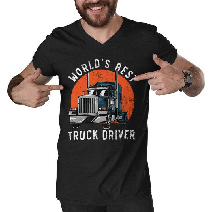 Trucker Worlds Best Truck Driver Trailer Truck Trucker Vehicle Men V-Neck Tshirt