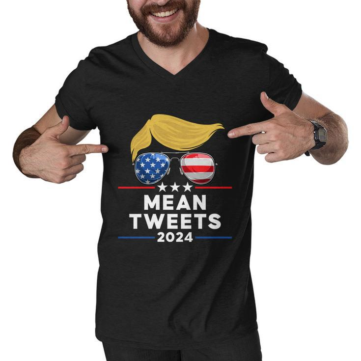 Trump 2024 Mean Tweets Usa Flag Sunglasses Funny Political Gift Men V-Neck Tshirt