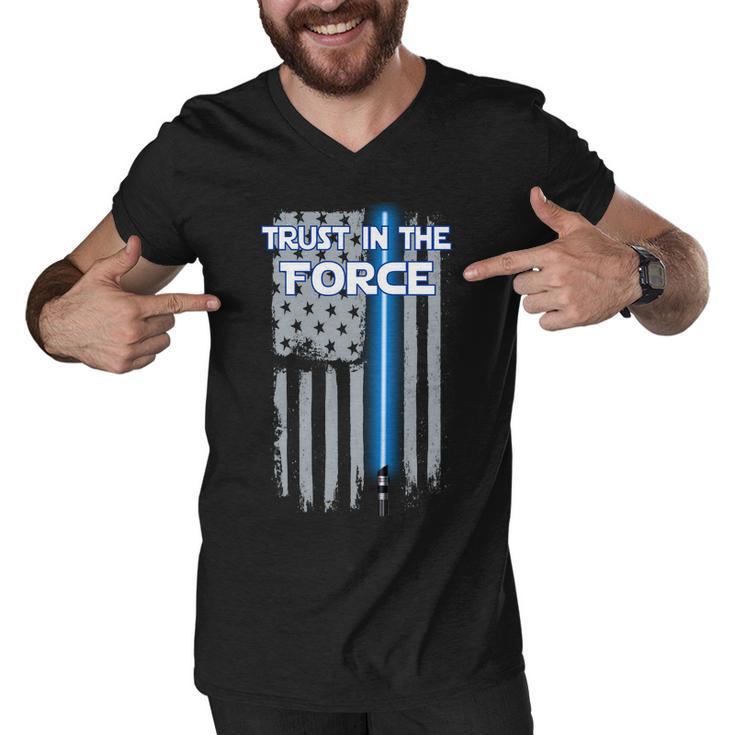 Trust In The Force American Blue Lightsaber Police Flag Tshirt Men V-Neck Tshirt