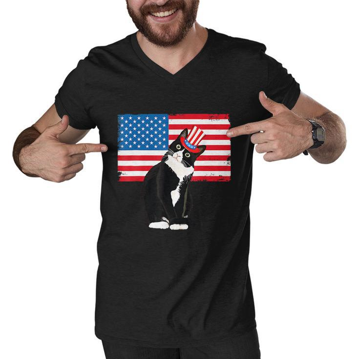 Tuxedo Cat 4Th Of July Hat Patriotic Gift Adults Kid Men V-Neck Tshirt
