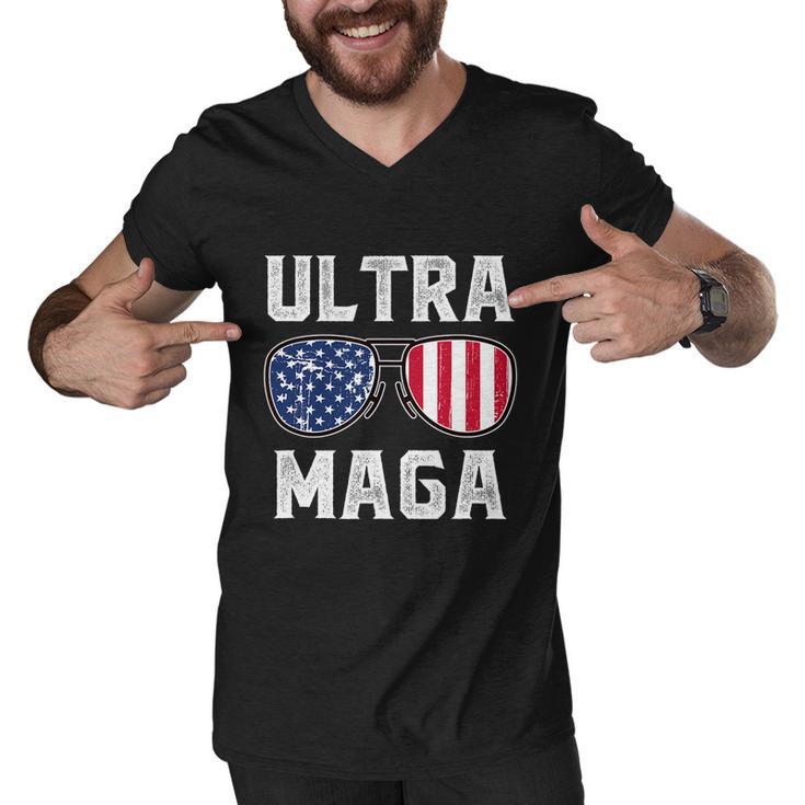 Ultra Maga Sunglasses American Flag Funny Anti Biden Men V-Neck Tshirt